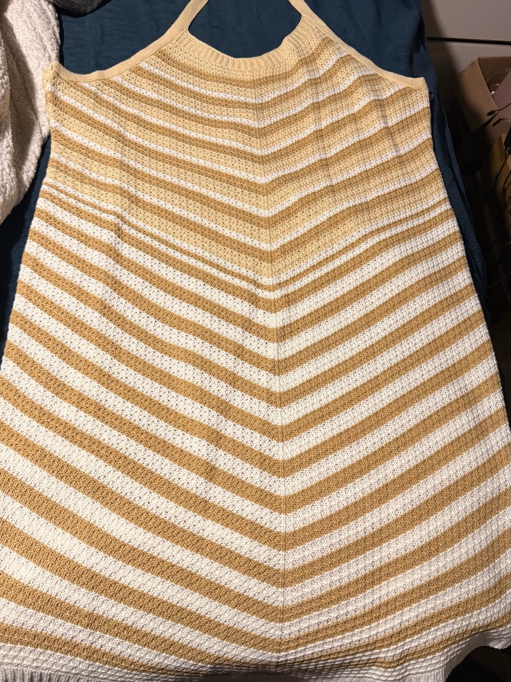 Striped Knit Sundress in White and Mustard
